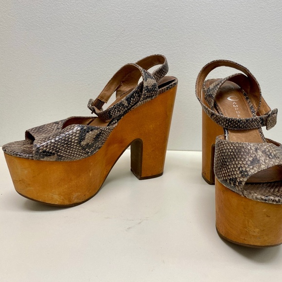Jefferey Campbell Havana Last Wood Heel Wedge Snake Print Sandal Size 8 - Picture 4 of 5